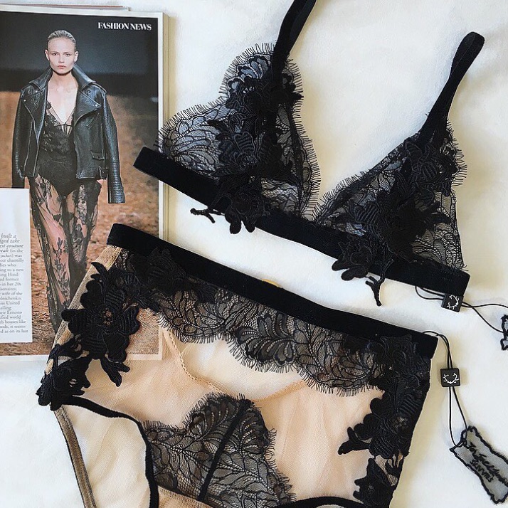 For Love & Lemons Black Flower Blossom Bralette